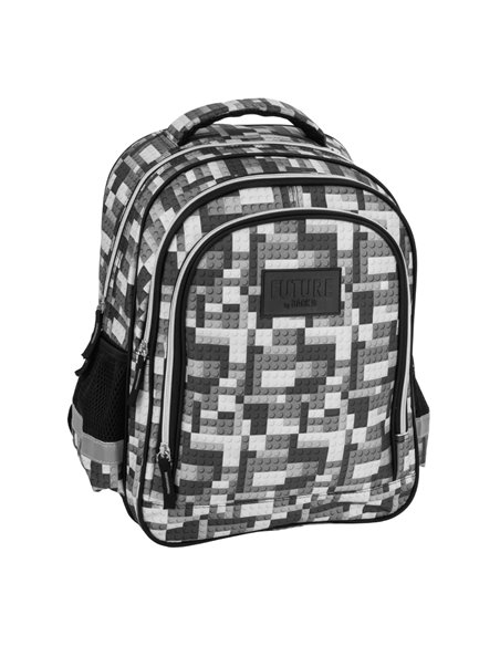 Ghiozdan scoala Derform BackUP, 3 fermoare, 38 x 28 x 16 cm, Motiv Pixel Blocks