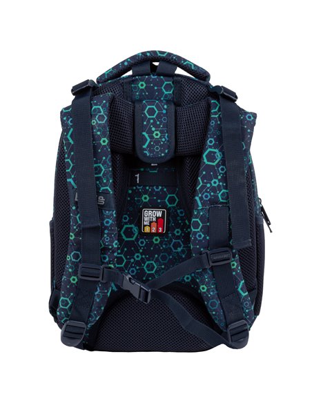 Ghiozdan scoala Derform BackUP PLB4R96, 4 fermoare, 39x27x20 cm, Geometric