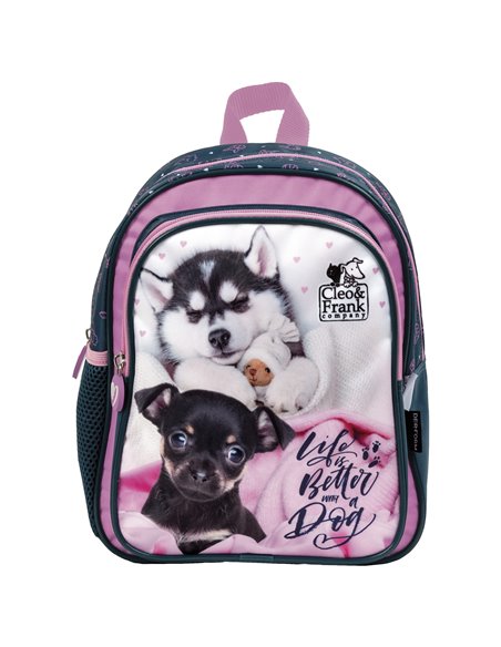 Ghiozdan gradinita cu 2 fermoare Derform Cleo&Frank PL11CF38, Cute dogs