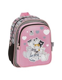 Ghiozdan gradinita cu 2 fermoare Derform Cleo&Frank PL11CF39, Motiv cats