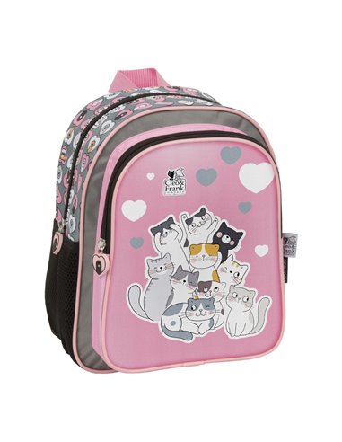 Ghiozdan gradinita cu 2 fermoare Derform Cleo&Frank PL11CF39, Motiv cats