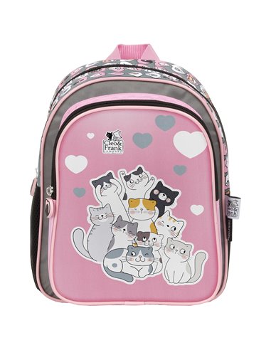 Ghiozdan gradinita cu 2 fermoare Derform Cleo&Frank PL11CF39, Motiv cats