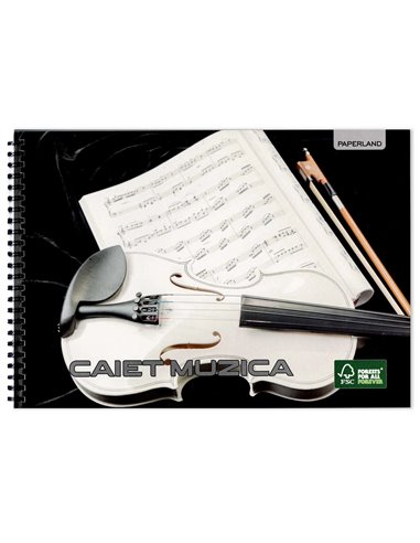 Caiet muzica A4 cu spira Paperland, 36 file, 80g/mp, orizontal (landscape), coperta carton