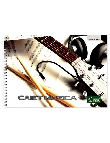 Caiet muzica A4 cu spira Paperland, 36 file, 80g/mp, orizontal (landscape), coperta carton