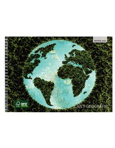 Caiet geografie A4 cu spira Paperland, 36 file, 80g/mp, orizontal (landscape), coperta carton
