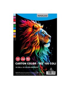 Carton color A4 Paperland, 160g/mp, 10 culori, 100 buc/set
