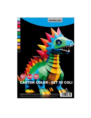 Carton color A4 Paperland, 160g/mp, 10 culori, 50 buc/set