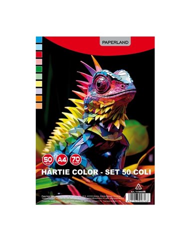 Hartie colorata A4 Paperland, 70/mp, 10 culori, 50 buc/set