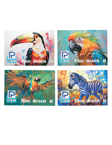 Bloc desen A4 Paperland, 16 file, 250 g/mp, coperta carton, Diverse modele