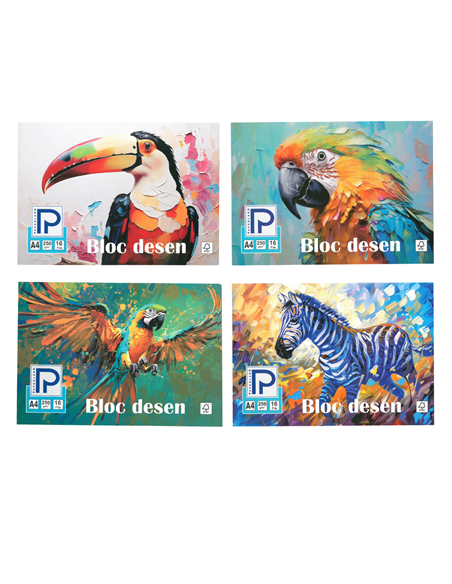 Bloc desen A4 Paperland, 16 file, 250 g/mp, coperta carton, Diverse modele