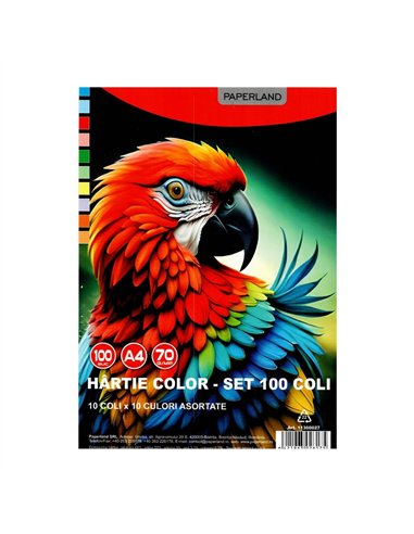 Hartie colorata A4 Paperland, 70/mp, 10 culori, 100 buc/set