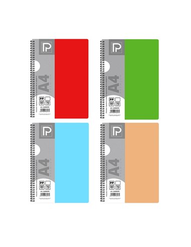 Caiet A4 cu spira Paperland, 80 file, 70g/mp, dictando, coperta plastic, Diverse culori