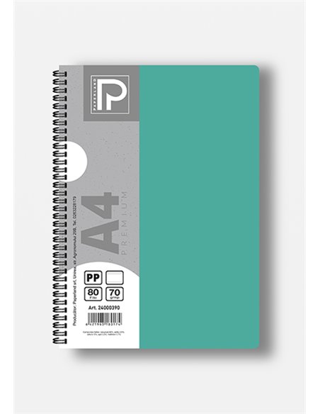 Caiet A4 cu spira Paperland, 80 file, 70g/mp, dictando, coperta plastic, Diverse culori