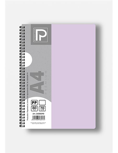 Caiet A4 cu spira Paperland, 80 file, 70g/mp, dictando, coperta plastic, Diverse culori