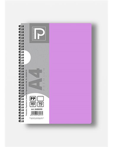Caiet A4 cu spira Paperland, 80 file, 70g/mp, dictando, coperta plastic, Diverse culori