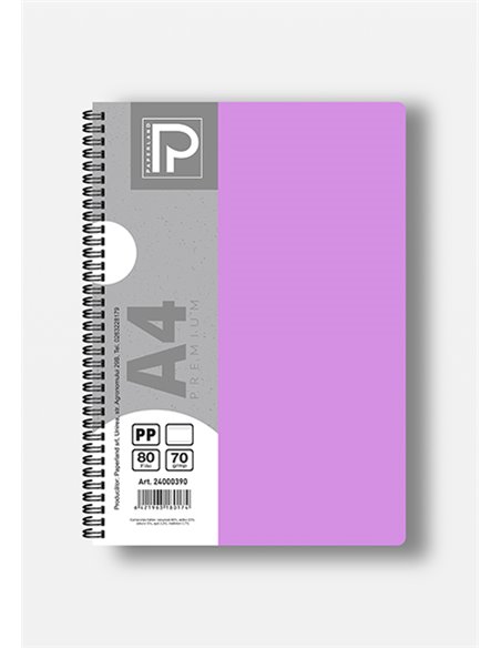 Caiet A4 cu spira Paperland, 80 file, 70g/mp, dictando, coperta plastic, Diverse culori