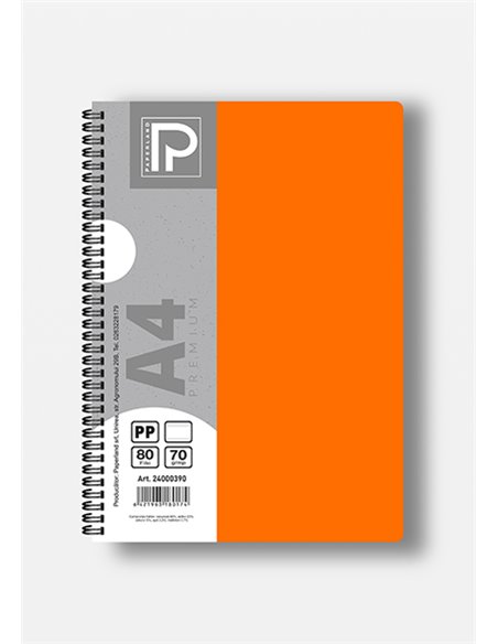 Caiet A4 cu spira Paperland, 80 file, 70g/mp, dictando, coperta plastic, Diverse culori