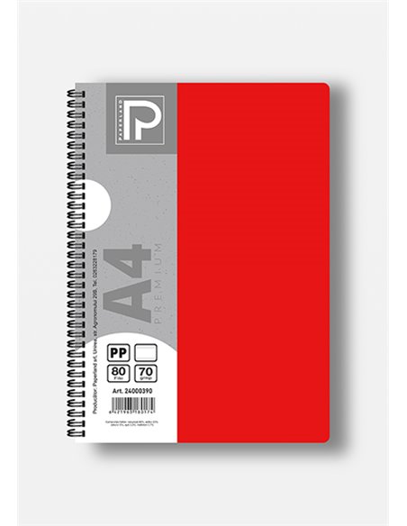 Caiet A4 cu spira Paperland, 80 file, 70g/mp, dictando, coperta plastic, Diverse culori