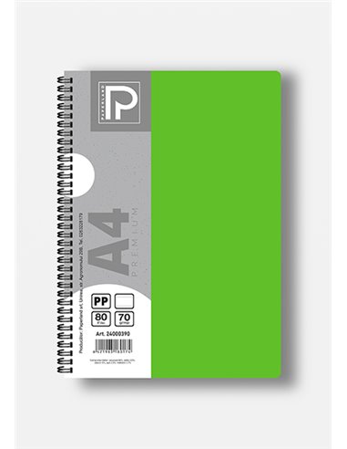 Caiet A4 cu spira Paperland, 80 file, 70g/mp, dictando, coperta plastic, Diverse culori