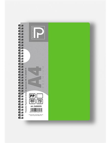 Caiet A4 cu spira Paperland, 80 file, 70g/mp, dictando, coperta plastic, Diverse culori
