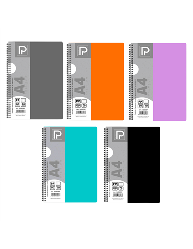 Caiet A4 cu spira Paperland, 80 file, 70g/mp, matematica, coperta plastic, Diverse culori
