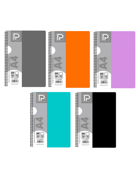 Caiet A4 cu spira Paperland, 80 file, 70g/mp, matematica, coperta plastic, Diverse culori