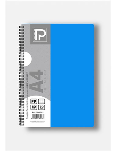 Caiet A4 cu spira Paperland, 80 file, 70g/mp, matematica, coperta plastic, Diverse culori
