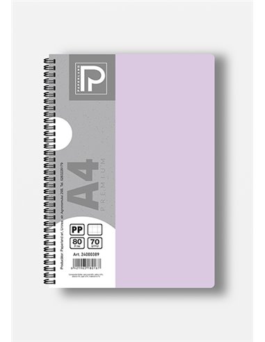 Caiet A4 cu spira Paperland, 80 file, 70g/mp, matematica, coperta plastic, Diverse culori