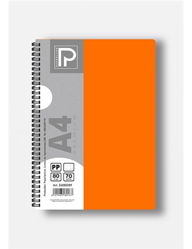 Caiet A4 cu spira Paperland, 80 file, 70g/mp, matematica, coperta plastic, Diverse culori