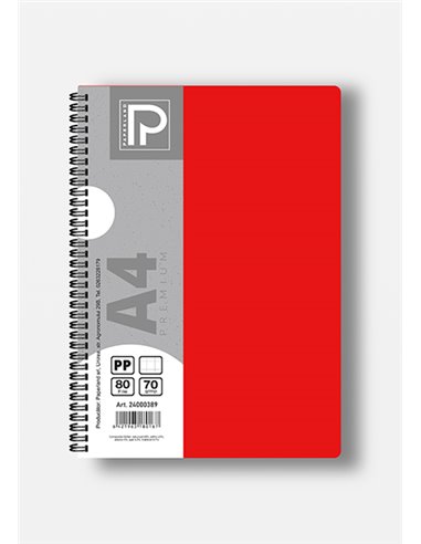 Caiet A4 cu spira Paperland, 80 file, 70g/mp, matematica, coperta plastic, Diverse culori