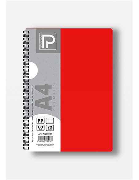 Caiet A4 cu spira Paperland, 80 file, 70g/mp, matematica, coperta plastic, Diverse culori