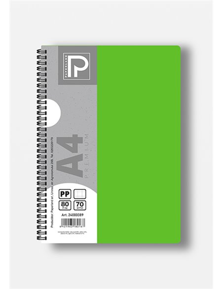 Caiet A4 cu spira Paperland, 80 file, 70g/mp, matematica, coperta plastic, Diverse culori