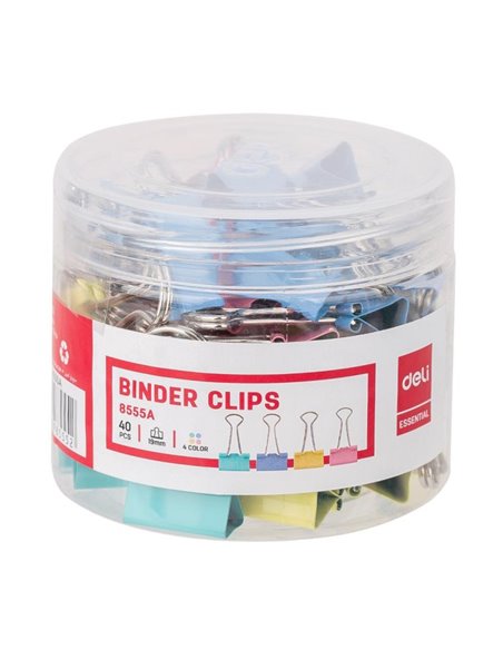 Clips hartie color Deli DLE8555A, 19 mm, 40 buc/cutie plastic