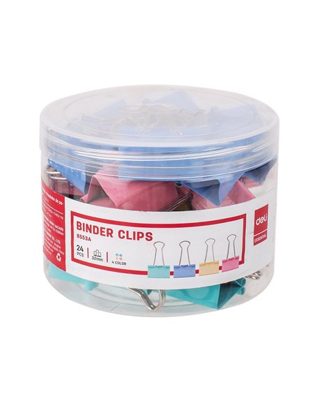Clips hartie color Deli DLE8553A, 32 mm, 24 buc/cutie plastic