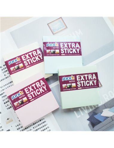 Notes autoadeziv extra-sticky, 76 x 76 mm, 90 file, Stick'n, Albastru pastel