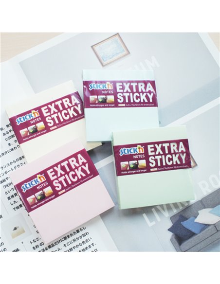 Notes autoadeziv extra-sticky, 76 x 76 mm, 90 file, Stick'n, Albastru pastel