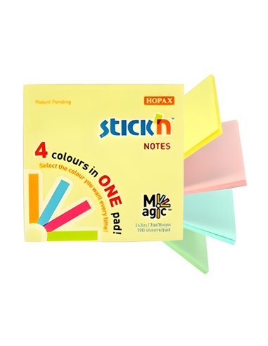 Magic notes autoadeziv, 76 x 76 mm, 100 file, Stick'n, 4 nuante pastel