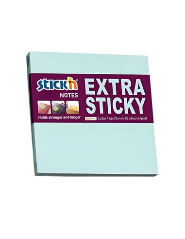 Notes autoadeziv extra-sticky, 76 x 76 mm, 90 file, Stick'n, Albastru pastel