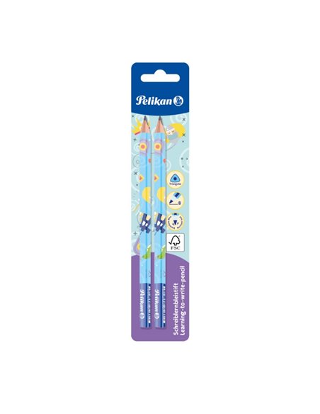 Set 2 creioane grafit Jumbo Pelikan invata sa scrii, Albastre