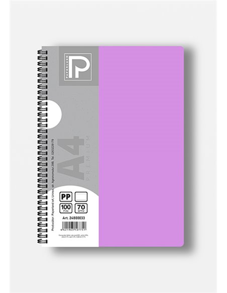 Caiet A4 cu spira Paperland, 100 file, 70g/mp, matematica, coperta plastic, Diverse culori