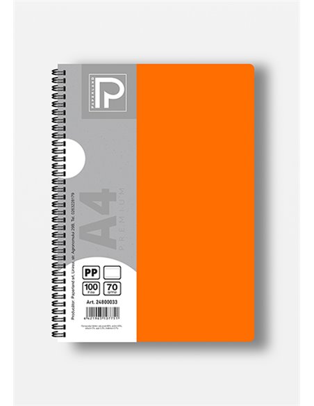 Caiet A4 cu spira Paperland, 100 file, 70g/mp, matematica, coperta plastic, Diverse culori