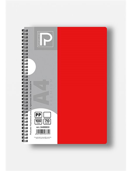 Caiet A4 cu spira Paperland, 100 file, 70g/mp, matematica, coperta plastic, Diverse culori