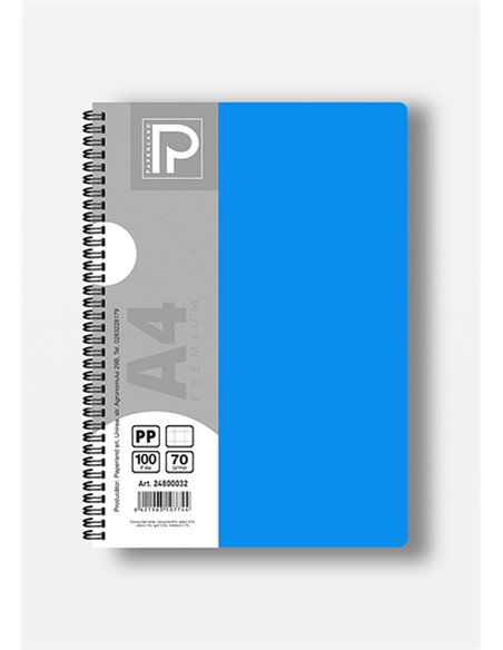 Caiet A4 cu spira Paperland, 100 file, 70g/mp, dictando, coperta plastic, Diverse culori