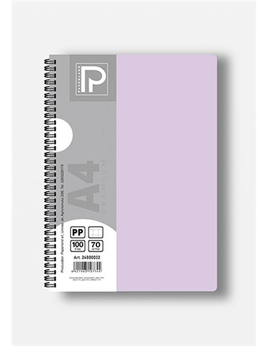 Caiet A4 cu spira Paperland, 100 file, 70g/mp, dictando, coperta plastic, Diverse culori