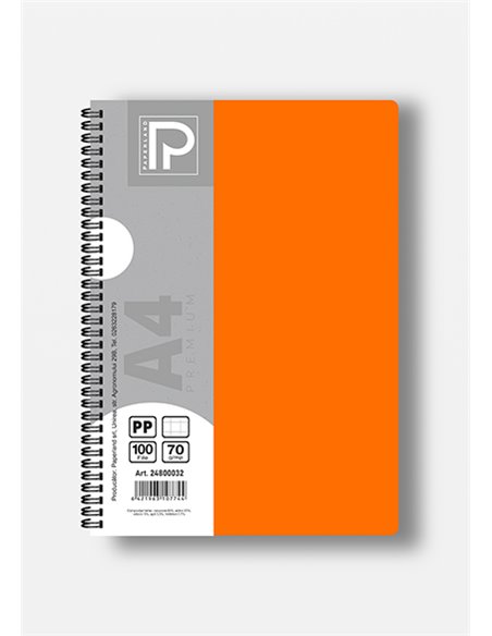 Caiet A4 cu spira Paperland, 100 file, 70g/mp, dictando, coperta plastic, Diverse culori
