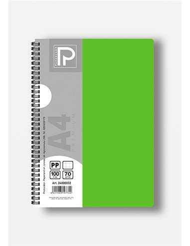 Caiet A4 cu spira Paperland, 100 file, 70g/mp, dictando, coperta plastic, Diverse culori