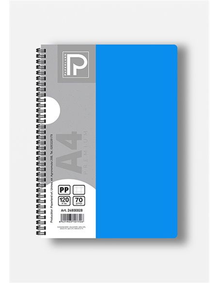 Caiet A4 cu spira Paperland, 120 file, 70g/mp, matematica, coperta plastic, Diverse culori