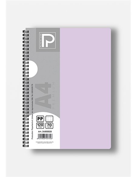 Caiet A4 cu spira Paperland, 120 file, 70g/mp, matematica, coperta plastic, Diverse culori