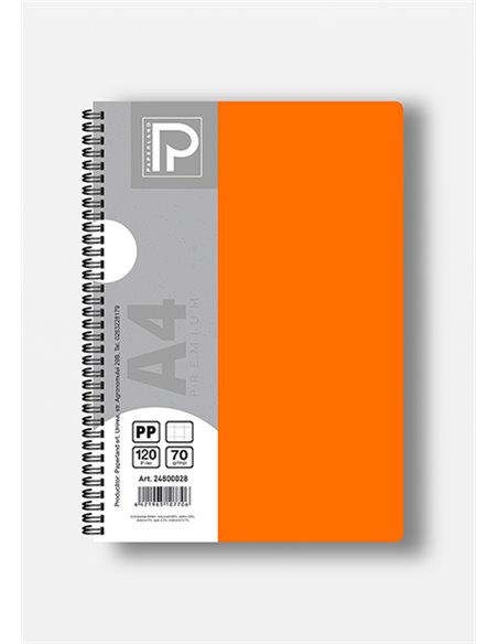 Caiet A4 cu spira Paperland, 120 file, 70g/mp, matematica, coperta plastic, Diverse culori