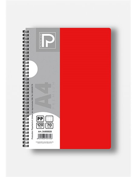 Caiet A4 cu spira Paperland, 120 file, 70g/mp, matematica, coperta plastic, Diverse culori